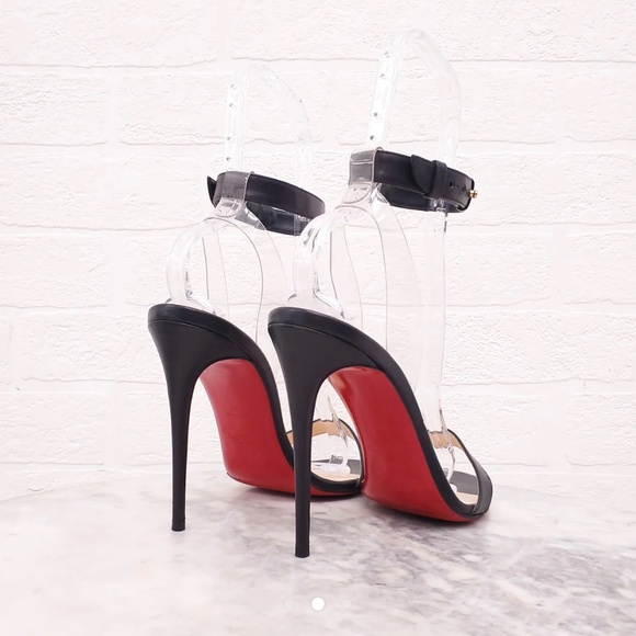 CHRISTIAN LOUBOUTIN BLACK LEATHER AND PVC HEELS - SIZE 40 - Picture 2 of 7